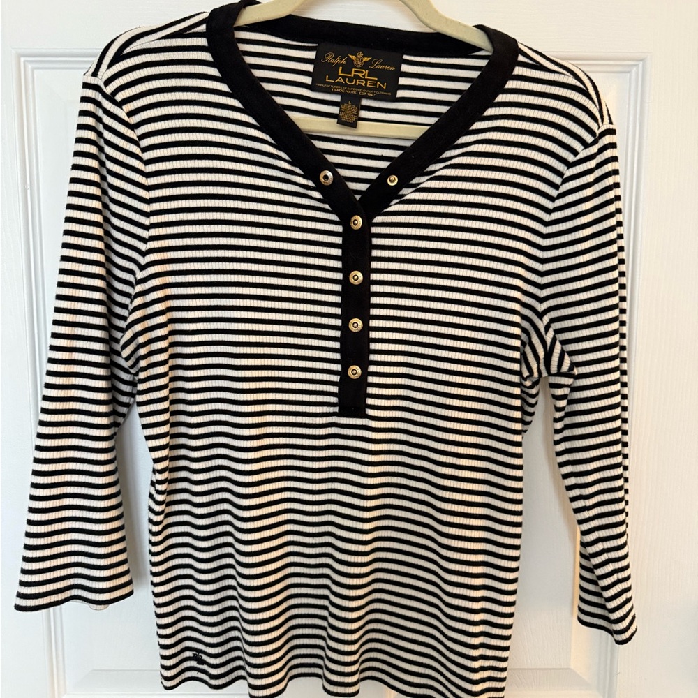 Ralph Lauren Black and White Striped Button Down Shirt Vintage
